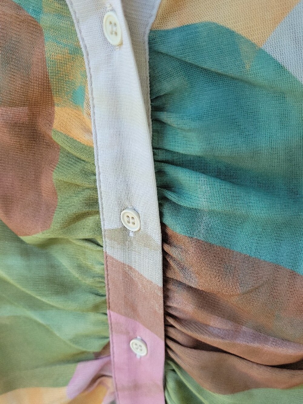 DR2 Multicolor Abstract Ruched Button-Front Blouse - Picture 3 of 9